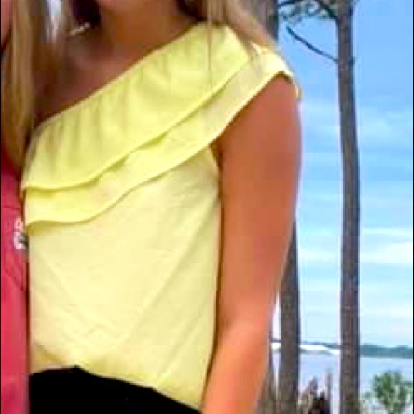 One Shoulder Pale-Lime Yellow Ruffle Top - Picture 2 of 2